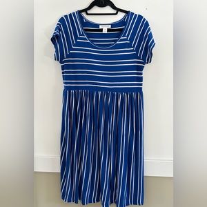 Blue and white stripe short sleeve dress